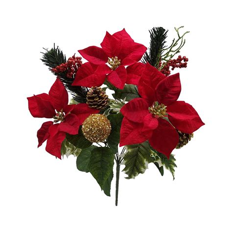 Mainstays Artificial Flower Red Poinsettia Pine Cone Mix Bush