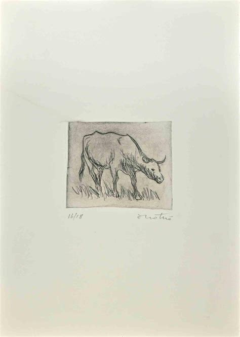 Enotrio Pugliese Bull Etching By Enotrio Pugliese 1963 For Sale