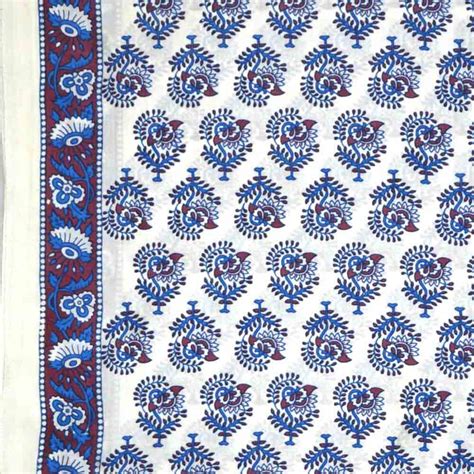 Buy White And Blue Flower Motif Hand Block Print Cotton Fabric