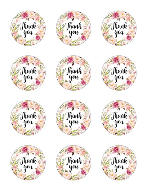 Boho Thank You Stickers Printable Pink Floral Favor Tags Favor