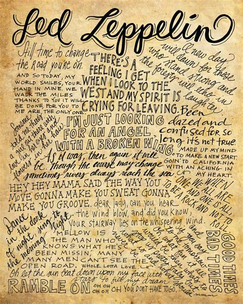 Led Zeppelin Lyrics And Quotes 8x10 Handdrawn And Handlettered Printed On Antiqued Paper