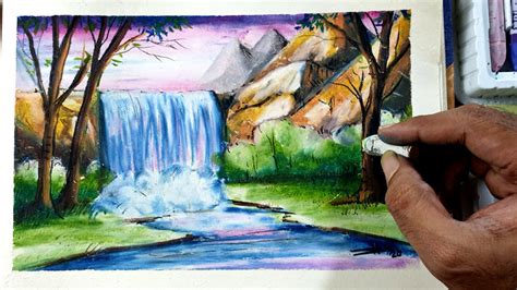 How To Draw River And Fountain Scenery Waterfall Scenery Step By Step