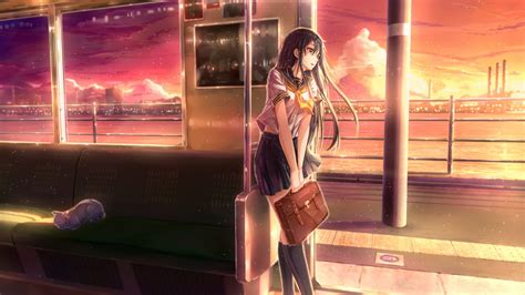 Desktop Wallpaper Rain Station Wait Anime Girl Original Hd Image