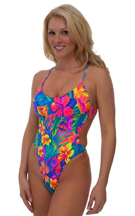 One Piece Swimsuit Criss Cross Moderate Cut In In Hawaiian Floral