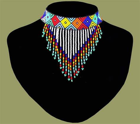 African Beaded Necklace Choker Tassle Zulu African Necklace African Beads Necklace Beaded