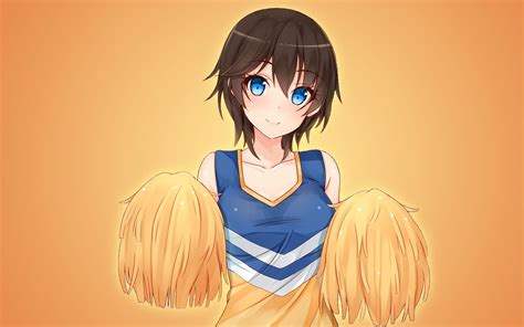 Wallpaper Blue Eyes Brown Hair Cheer Girl Anime Girl Resolution