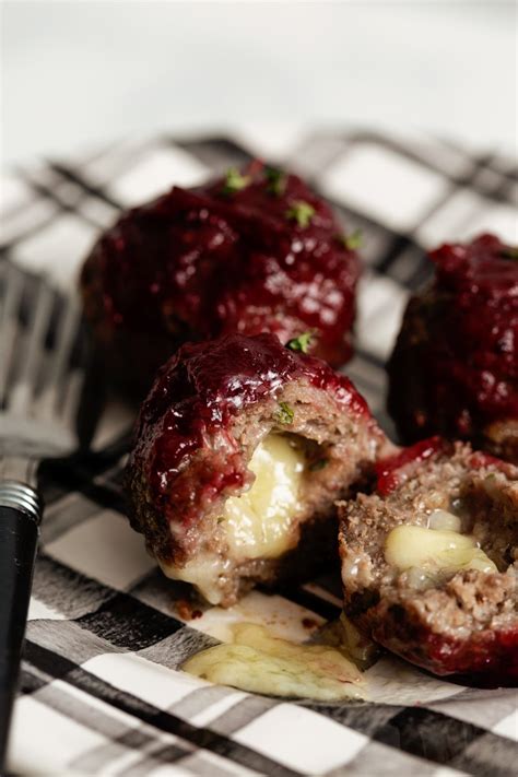 Brie Cheese Stuffed Meatballs With Cranberry Sauce Glaze Cast Iron