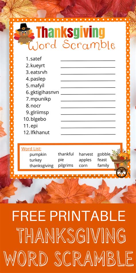 Thanksgiving Word Scramble Free Printable Crafting A Lovely Life