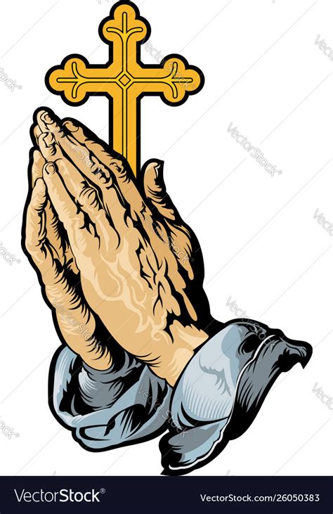 Praying Hands With Cross Royalty Free Vector Image