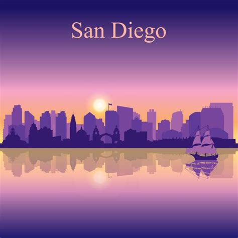 San Diego Skyline Silhouette Illustrations Royalty Free Vector