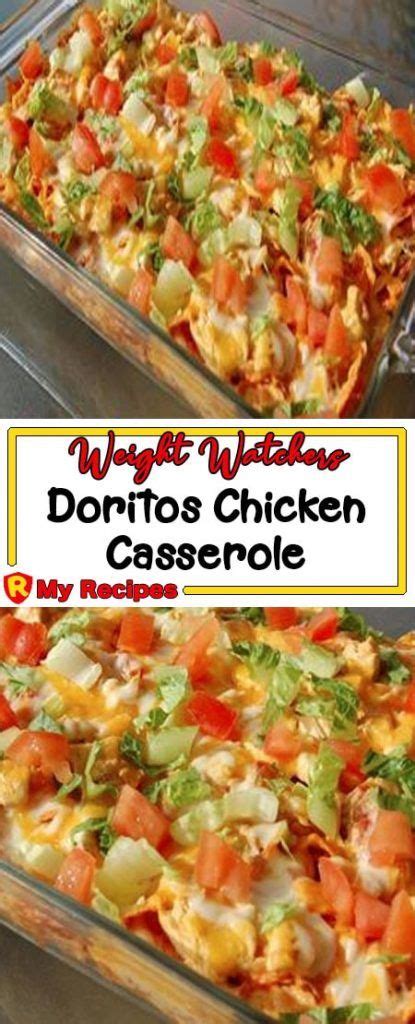 Add some crushed chips into bottom of pan. This Dorito chicken casserole is a simple and flavorful ...