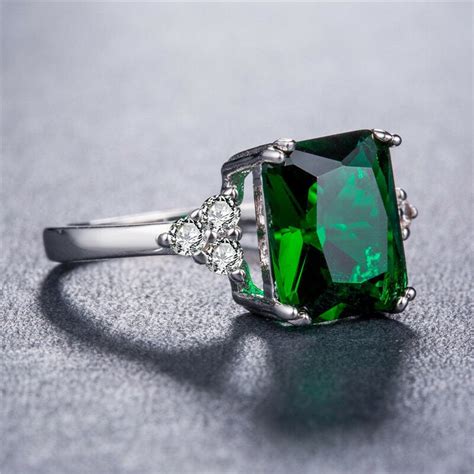 925 Green Emerald Ring925 Sterling Silver Ringlab Created Etsy