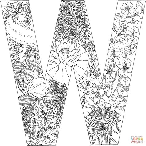 Letter W with Plants coloring page | Free Printable Coloring Pages