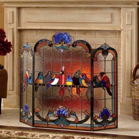 Peacock Stained Glass Fireplace Screen Fireplace World