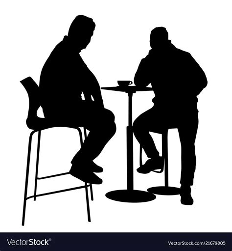 Two Mans Silhouette Sitting At A Table In The Cafe Bar Restaurant Or