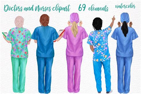 diverse nurses and doctors in scrubs clipart