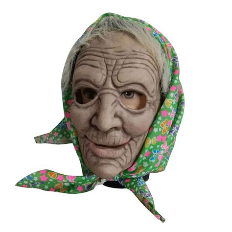 Halloween Old Lady Mask Scary Granny Latex Mask With Head Scarf Novelty Cosplay Props