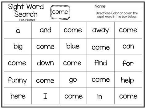 40 Printable Dolch Pre Primer Sight Word Search Worksheets Etsy Pre