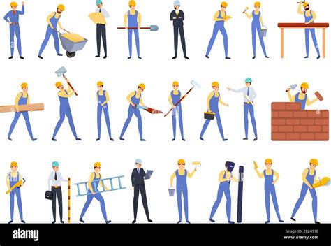 Builder Icons Set Cartoon Set Of Builder Vector Icons For Web Design