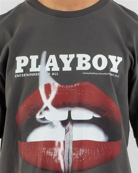 Shop Playboy Nov 2013 Lips T Shirt In Washed Black Fast Shipping