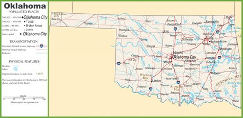 Large Detailed Road Map Of Oklahoma With Printable Map Of