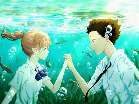Wallpaper Shouya X Shouko Smiling Romance Couple Underwater Koe No