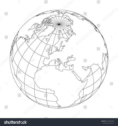 Outline Earth Globe Map World Focused Stock Vector Royalty Free
