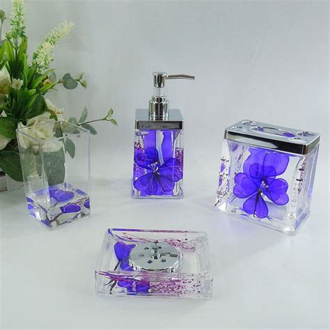 Blue bathroom sets gray bathroom accessories set black glass bathroom accessories 20190415 bathroom wall colors blue bathroom decor blue bathroom walls. Dark Blue Floral Acrylic Bath Accessory Sets (With images ...