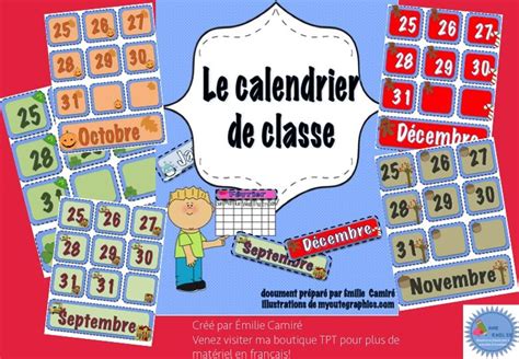Calendrier De Classe French Class Calendar Education