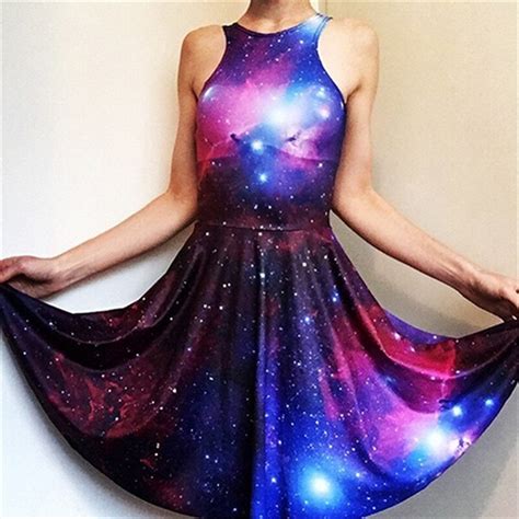 Women S Sexy Galaxy Starry Milky Way Print O Neck Sleeveless Skater Dress Sundress In Dresses