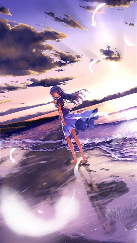 Anime Girl Barefoot On The Beach The Iphone Wallpapers