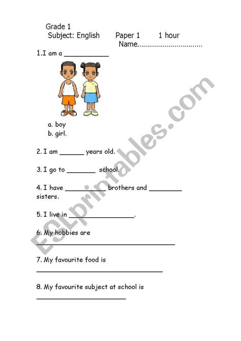 Teacher english, worksheets indefinite articles 0. Grade 1 English Exam 2012 - ESL worksheet by tayto ...