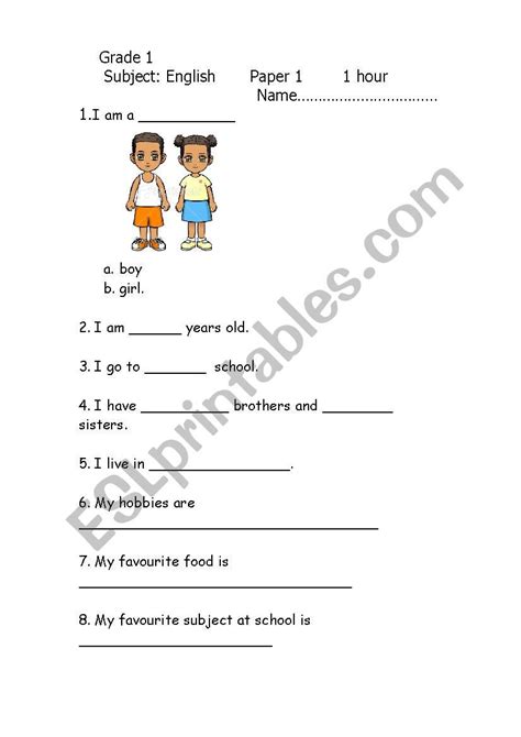 Free grade 1 english worksheets,first grade grammar worksheets,capitalizing first wrods practice, simple sentences worksheets for first grade students, word order, naming words and action words language arts worksheets, and more fun activities and lessons plans. Grade 1 English Exam 2012 - ESL worksheet by tayto | English exam, Grade 1 english, English ...