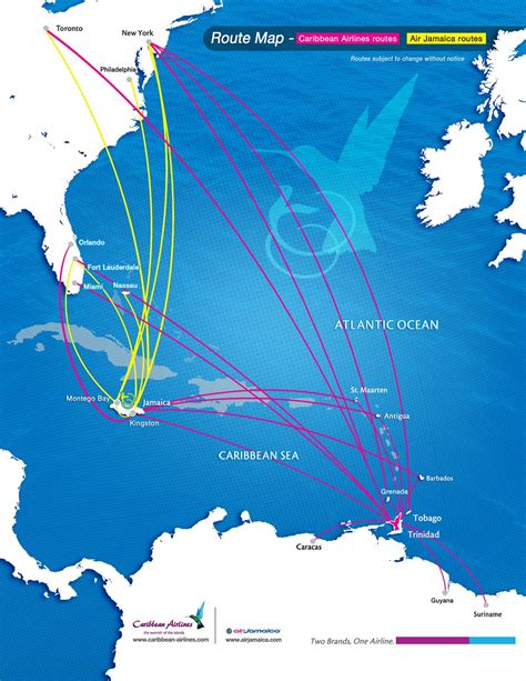 Caribbean Airlines And Air Jamaica Route Map Air Jamaica Route Map
