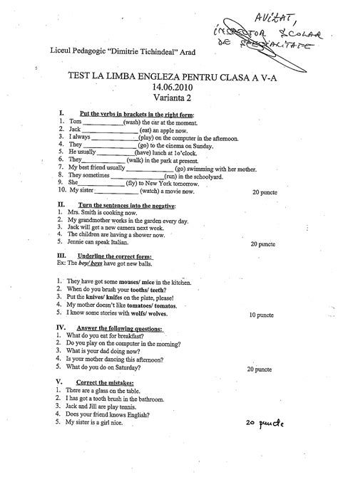 Test Engleza Clasa 1