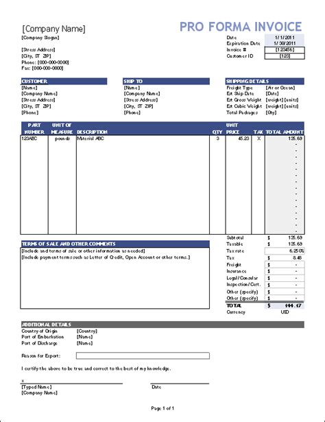 Pro Forma Invoice Template Fillable Printable Pdf And Forms