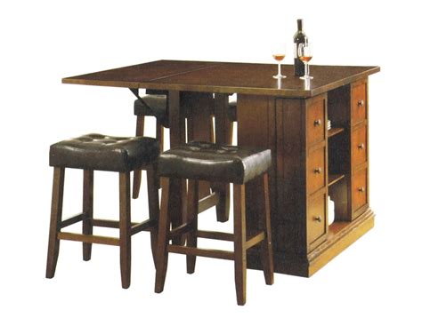 Kitchen Island Dark Oak Finish Counter Height 3 Piece Table Set By Acme