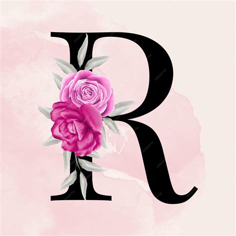 Tipografía Romántica De Fuente De Letra R Negra Con Fondo Floral De