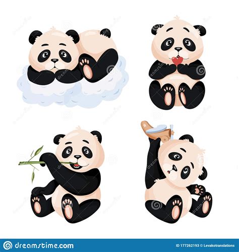 Set Of Cute Baby Pandas Stock Vector Illustration Of Celebration