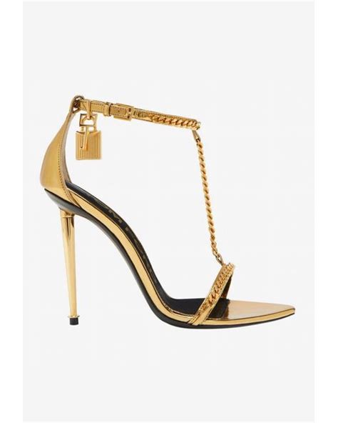 Tom Ford 105 Padlock Naked Sandals In Mirror Leather In Metallic Lyst