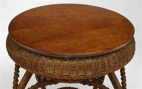19th Century American Oak And Wicker Parlor Table By Heywood Wakefield