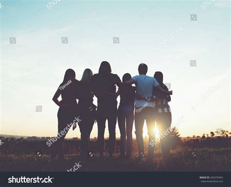 Group Of People Having Fun Outdoors Sunset Stock Photo 420270454
