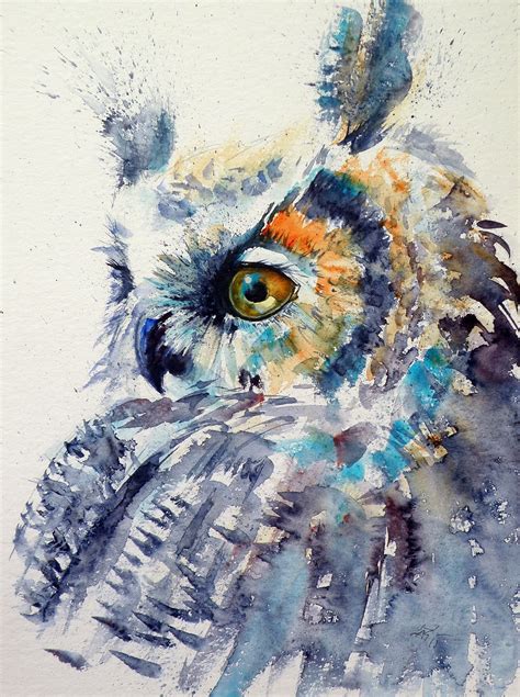 Great Horned Owl Par Kovács Anna Brigitta Aquarel Dieren Aquarel
