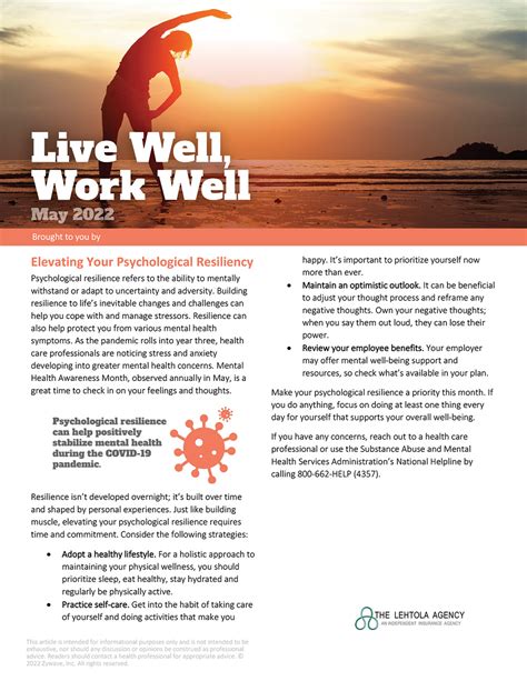 Live Well Work Well Newsletter May 2022 The Lehtola Agency