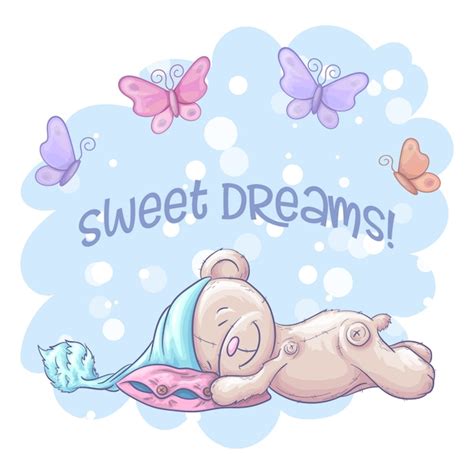 Premium Vector Sweet Dreams With Cute Sleeping Bear And Butterflies
