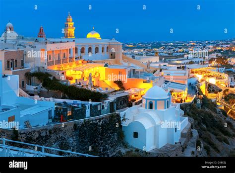 Fira Main Town Of Santorini At Night Greece Stock Photo Alamy