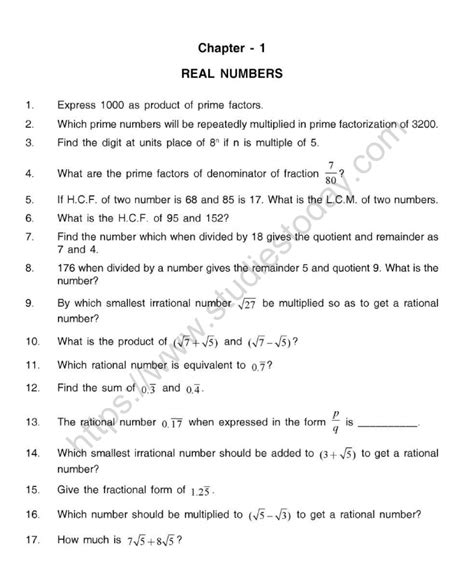 Maths Worksheet For Class 10th Math Worksheets Free Printables