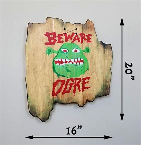 Hand Crafted Beware Ogre Wood Sign Shrek Decor Beware Ogre Shrek