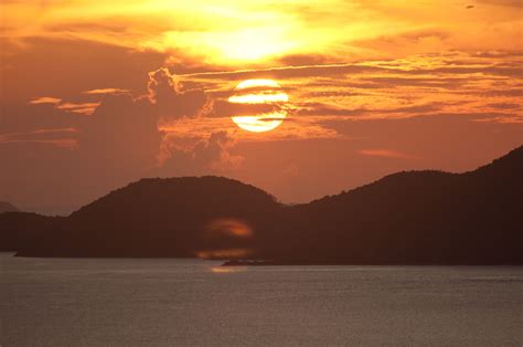 Sunset Over St Thomas St John Virgin Islands Caribbean Boat