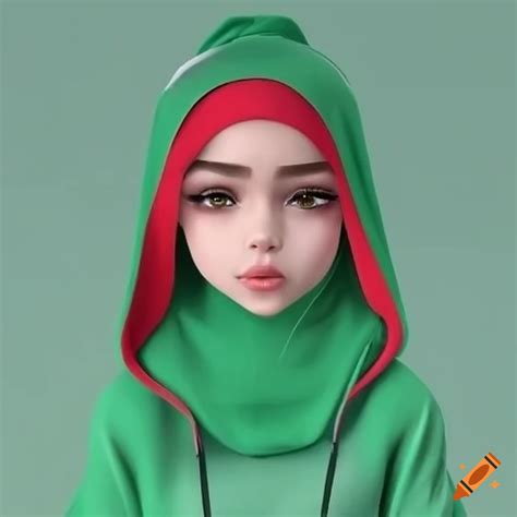 3d Girl Wearing A Green Hoodie And Hijab With Palestinian Flag On Craiyon